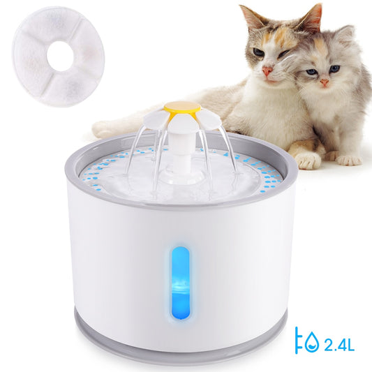 Automatic Pet Cat Water Fountain LED Lighting 5 Pack Filters